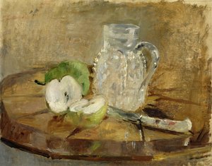 Stilleben med ett klippt äpple och en kanna, 1876